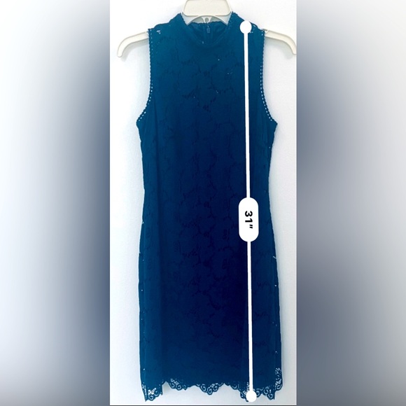Laundry By Design Size 4 Blue Lace Overlay Mock High Neck Dress Sleeveless NWOT - Picture 3 of 8
